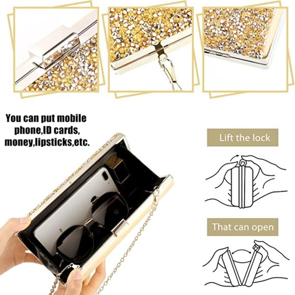 4Set Rhinestones Bag + Chocker + Earrings + Bracelet